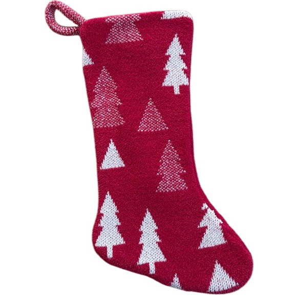 HOLIDAY TIME CHRISTMAS TREE RED & WHITE FUZZY DURABLE CHRISTMAS STOCKING - Picture 1 of 5